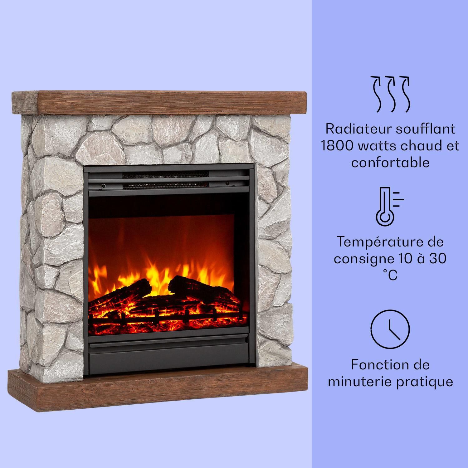 Chimenea eléctrica con efecto llama - Klarstein - 1800/900 W - Chimenea LED decorativa con mando a distancia - Marrón