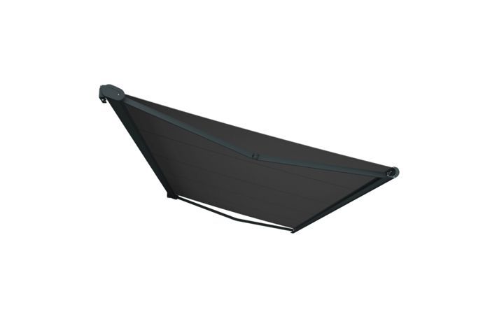 Store banne Coffre PROTECT 2 LED Gris 6x3.5m Motorisé + LED - Toile Grise
