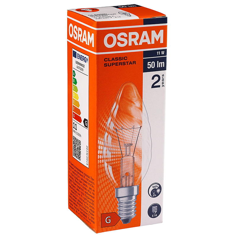 Osram pære 11W E14 Classic BW, Mignon Osram