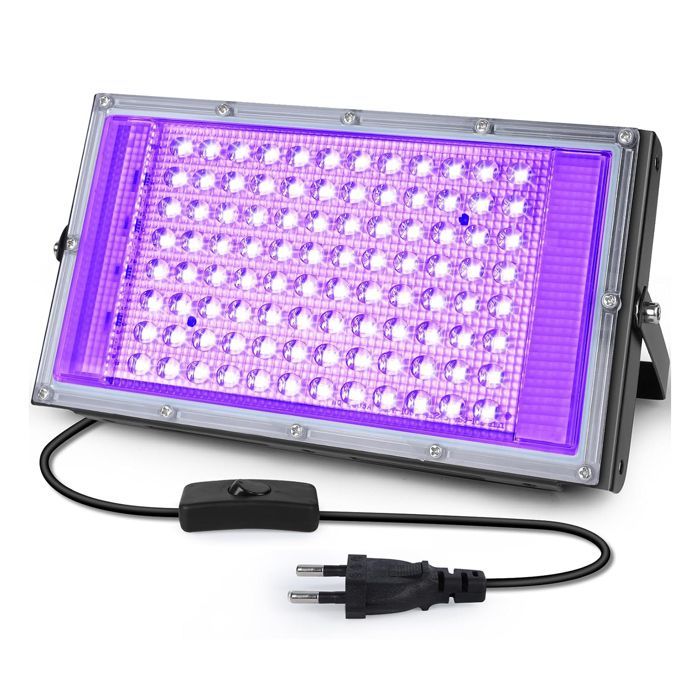 Proyector LED - Luz negra/morada - Lámpara UV - 100W - 395nm - IP66 - para Navidad, Halloween, fiestas neón, luces incandescentes, pintura corporal