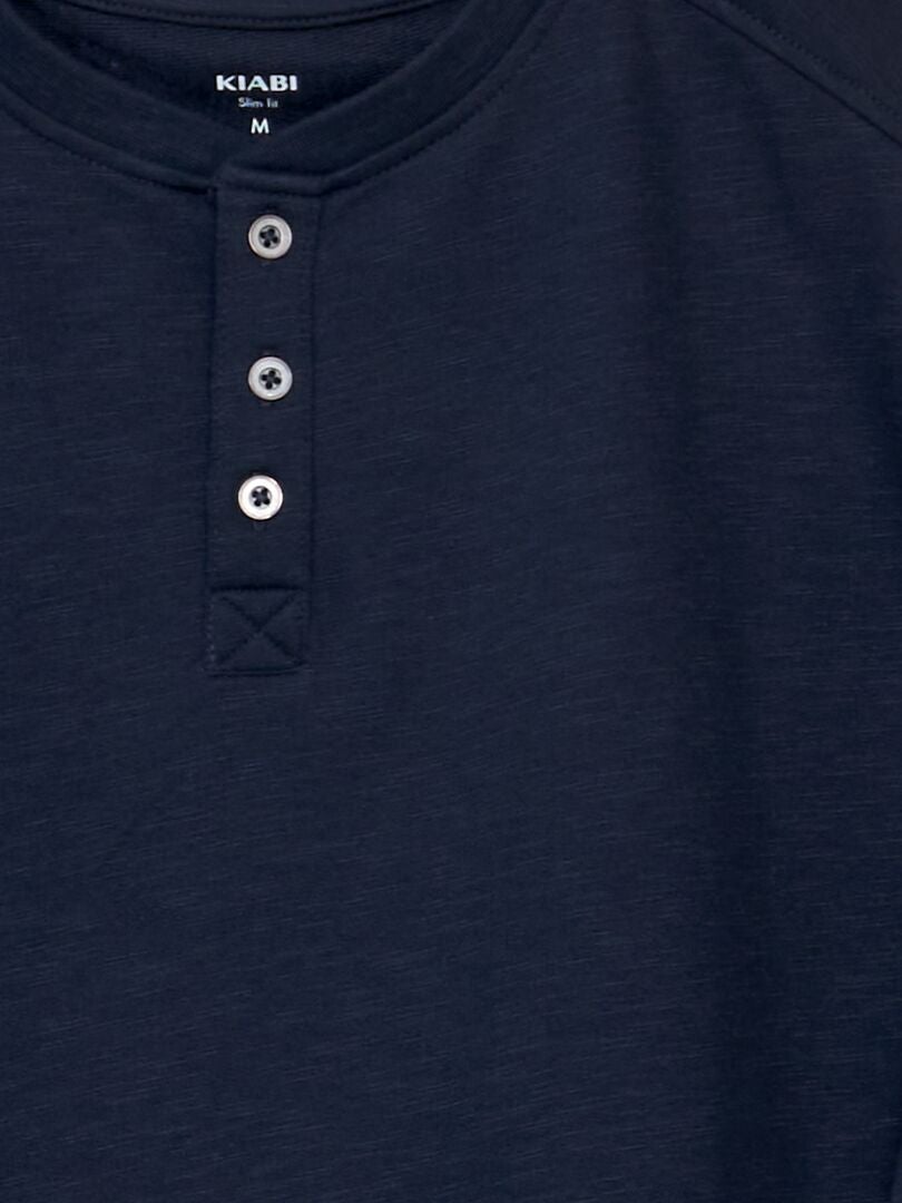 Camiseta Henley de cor sólida - Azul Marinho