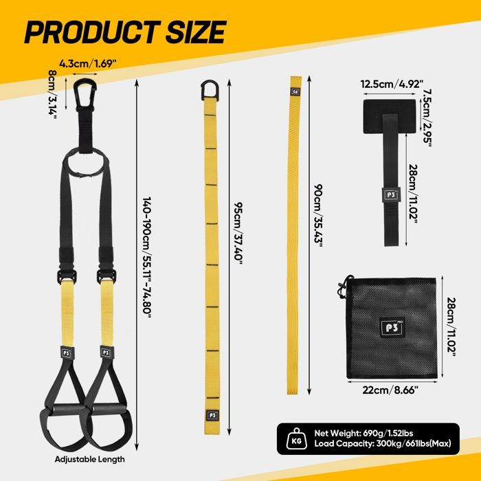 Sling Trainer, fasce elastiche di resistenza con impugnatura grande - Attacco per ancoraggio alla porta - Borsa per il trasporto