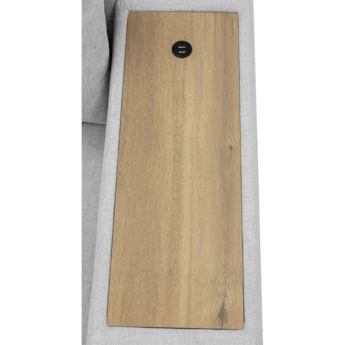 Canapé d'angle convertible réversible VALDO 3 à 4 places - Tissu Souris - Tablette avec USB - Coffre + Pouf - L247xP143xH86 cm
