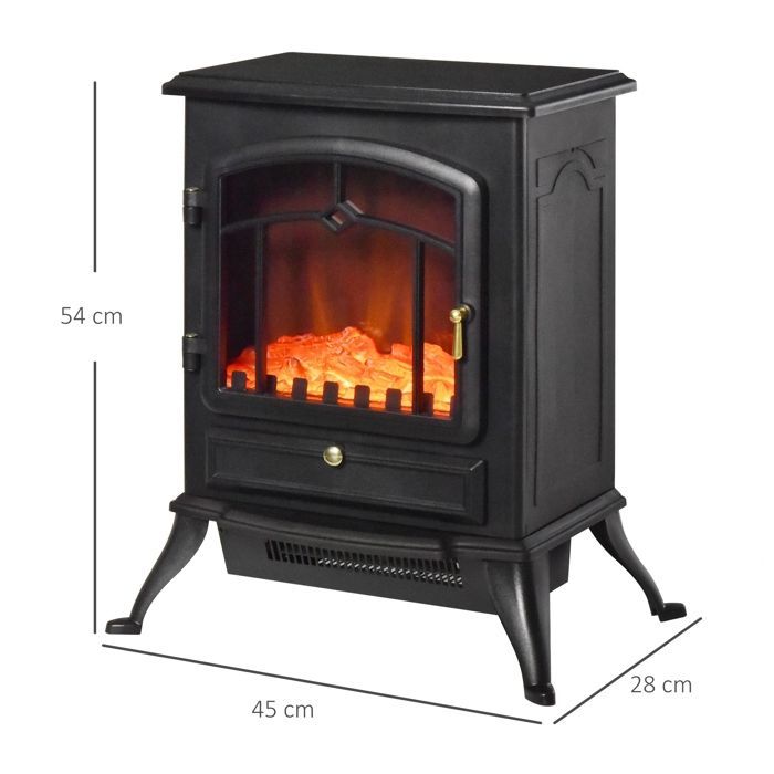 Cheminée électrique - HOMCOM - effet de flamme poêle style rétro thermostat 1000-2000 W - acier - noir