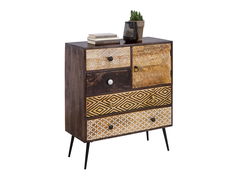 Komoda Tamani 80 cm z drzwiami i 4 szufladami mango