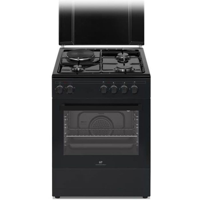 Cucina mista CONTINENTAL EDISON CECM60FCB - 3 bruciatori a gas + 1 bruciatore elettrico - L59,8 x P61 x H83 cm - Nera