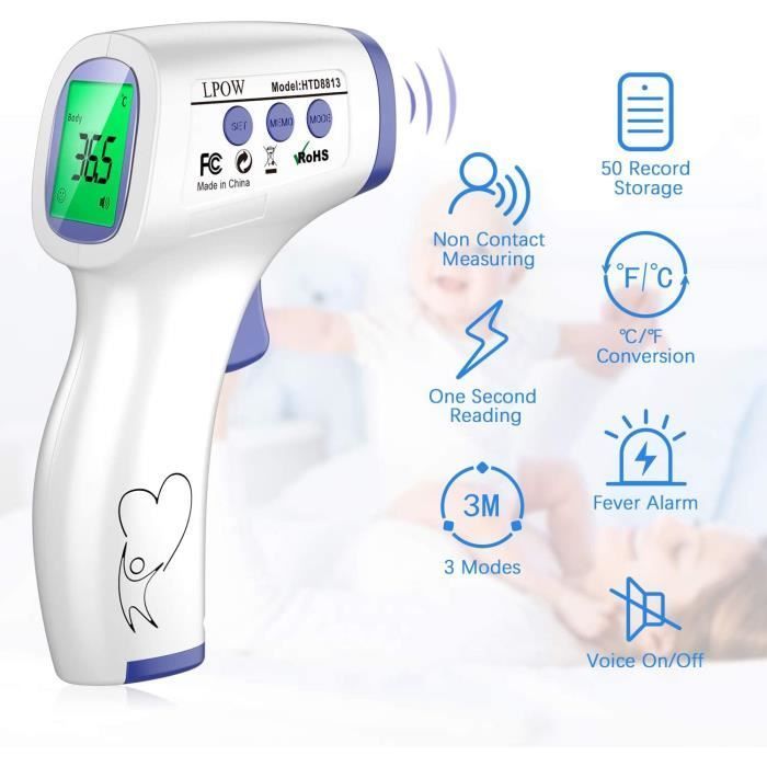 Termómetro de frente, termómetro sin contacto, termómetro médico infrarrojo, pantalla LCD, función de memoria, termómetro para niños