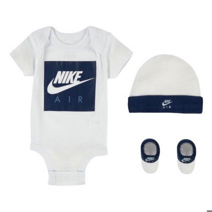 Conjunto de regalo Nike Air Baby Boy: Conjunto de ropa que incluye body, gorro y patucos en azul marino y blanco con logo Swoosh blanco, de 0 a 6 meses.