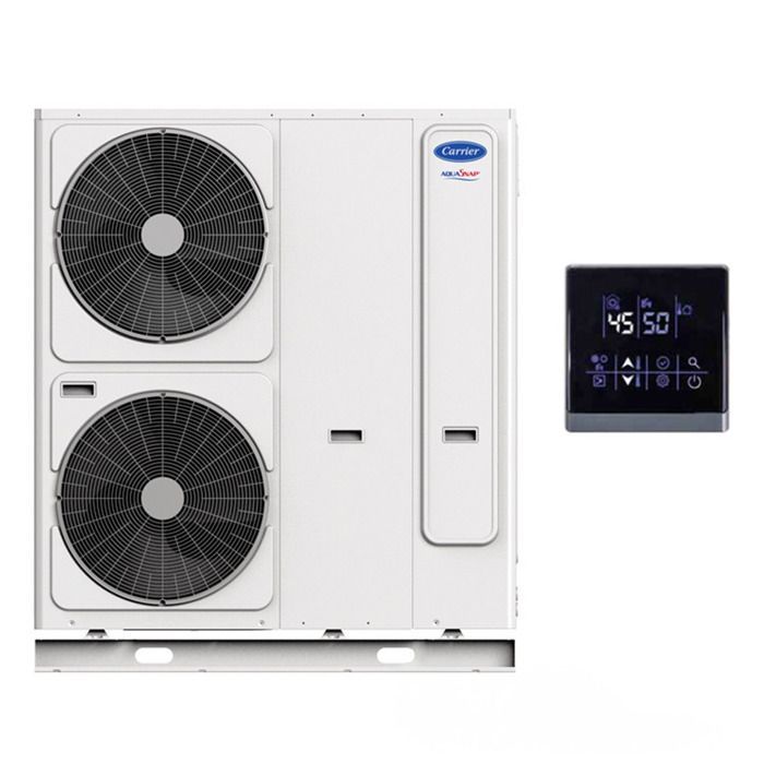 Bomba de calor monobloque aire/agua Carrier AquaSnap con respaldo eléctrico monofásico de 12 kW.