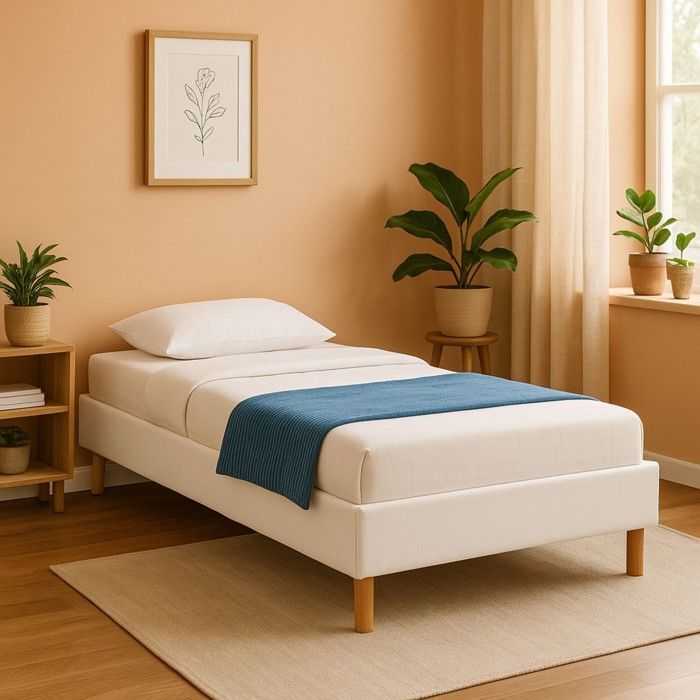 Witte gestoffeerde bedbodem 90x190 cm - 13 latten - 20 cm poten - snelle montage - stevige ondersteuning - comfort - dagelijks gebruik