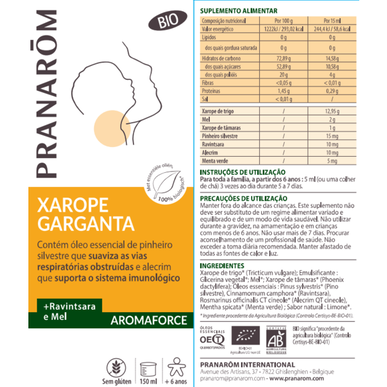 Pranarôm sirup do krku Aromaforce zklidňuje a uklidňuje sirup Ravintsara a med 150 ml 150 ml