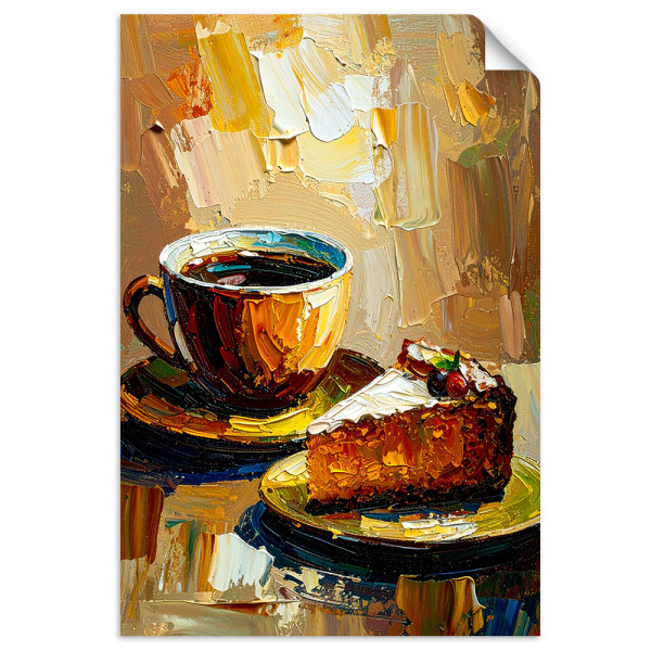 Naklejka na ścianę do salonu Feeby Filiżanka Kawy Ciastko w beżu 20x30