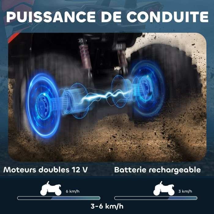 HOMCOM 12V Elektro-Quad-Buggy für Kinder (4x4), 8 km/h Höchstgeschwindigkeit, Licht- und Soundeffekte, Sitz mit Rückenlehne, Gepäckträger vorne