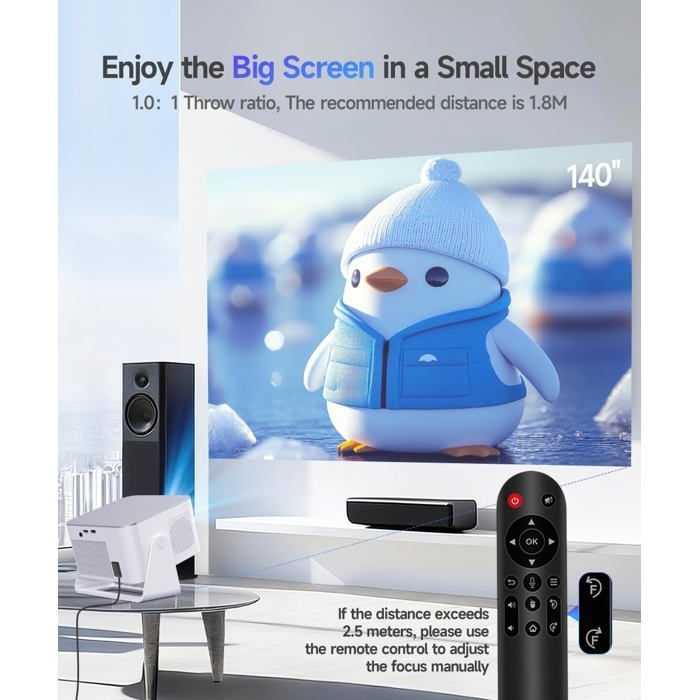 Vidoprojecteur 4K Portable - SUTEO - HY350MAX - 1080P Natif - Compatible 4K/8K - Wi-Fi 6 - Bluetooth 5.4 - Android 14