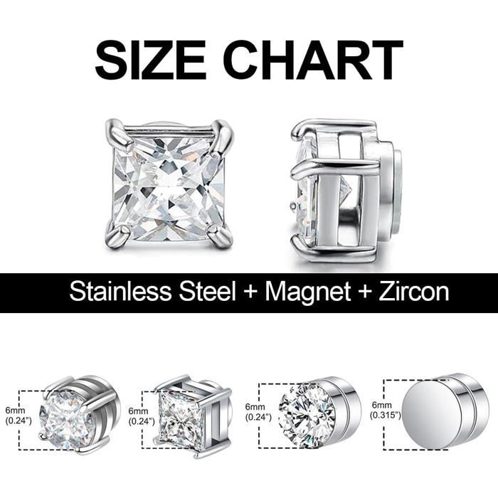 4 Pairs of Men's Magnetic Earrings, 6mm