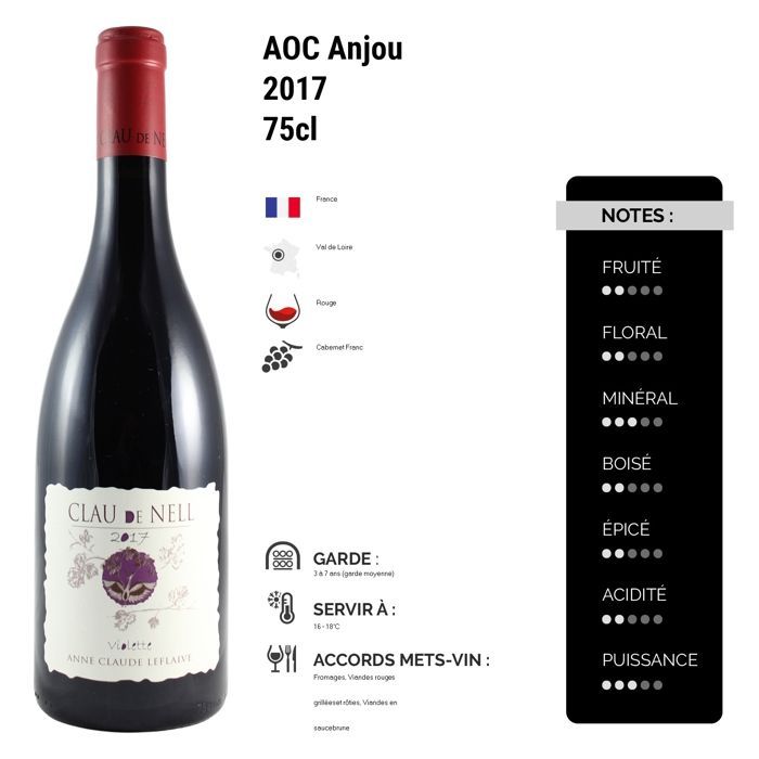 Clau de Nell Cuvée Violette 2017 - Anjou - Red Wine from the Loire Valley (3x75cl)