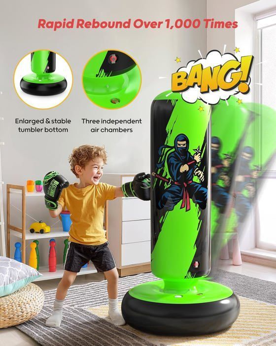 Punching Ball, 168cm Children's Punching Bag, Inflatable Children's Boxing Bag, with Boxing Gloves and Hand Pump, Gift for Boys