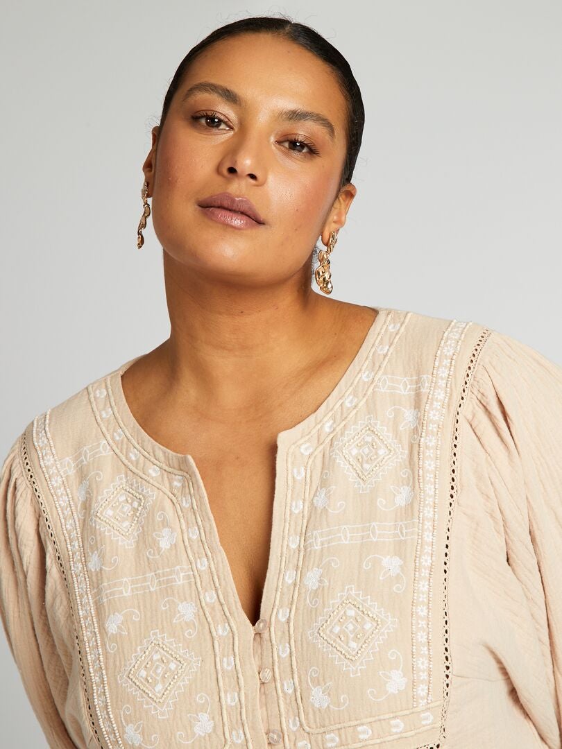 Korte jurk met 3/4 mouwen - BEIGE