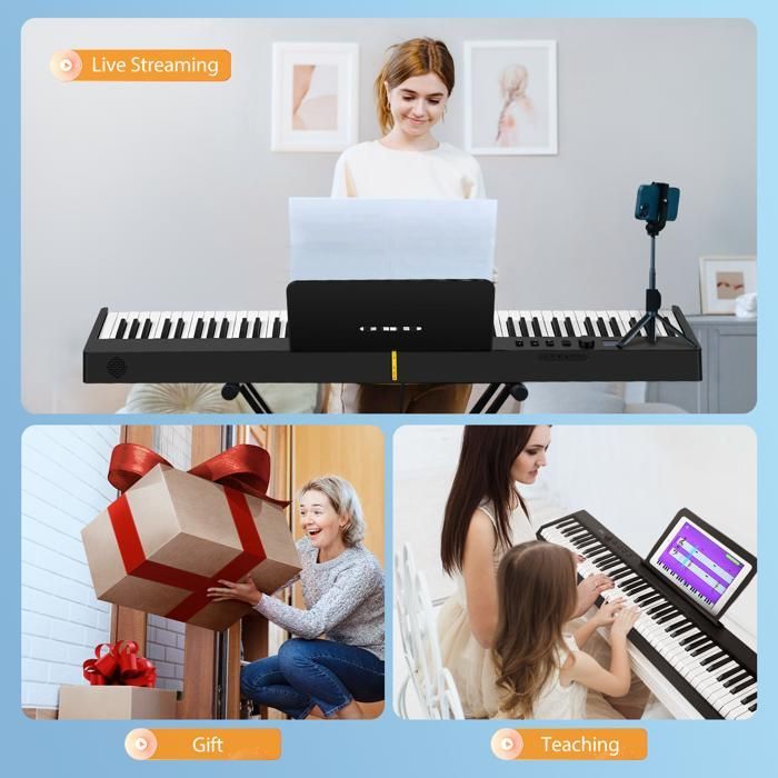 TTLIFE Tastiera per pianoforte elettronico a 88 tasti, pianoforte multifunzionale, tastiera elettronica a 128 toni, pieghevole a 180°