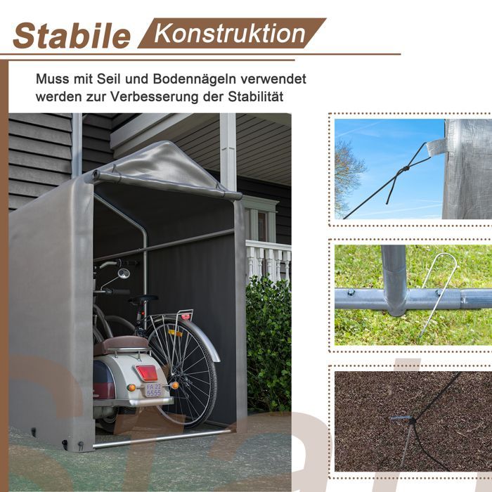 Caseta de jardín - 187 x 100 x 160 cm - Estructura de acero galvanizado - Lona de PE de 170 g/m² - Puerta impermeable con cremallera
