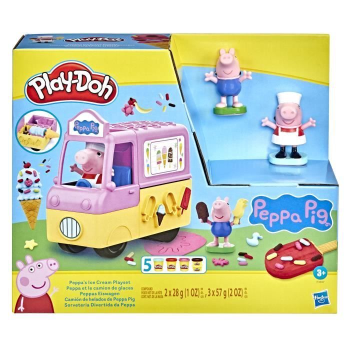 Play-Doh Peppa Pig e il camioncino dei gelati, con le statuine di Peppa Pig e George, 5 vasetti di pasta modellabile, età 3+