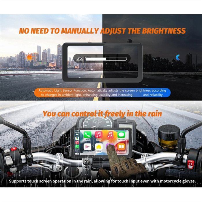 Navegador GPS inalámbrico portátil para motocicleta de 6,25 pulgadas con pantalla táctil para Carplay/Android Auto
