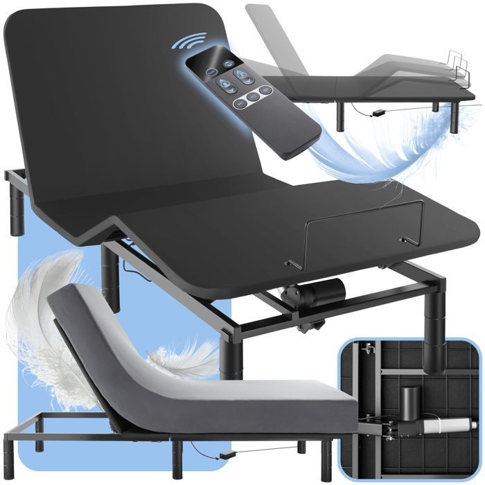 Estructura de cama - TECTAKE - EASY FLEX Base de cama eléctrica de confort con respaldo y piecero ajustables, capacidad de peso máximo de 340 kg - 90 x 200 x 42,5 cm