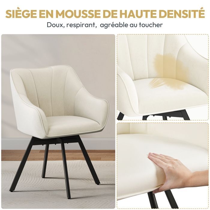 Yaheetech Lot de 2 Chaises de Salle à Manger Rotative avec Assise en Velours et Pieds en Métal Beige
