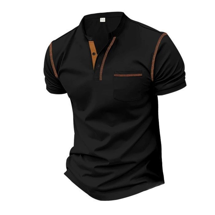 Men's Polo Shirt, Casual Men's Summer Button-Front Polo Shirt, Men's Short Sleeve Sport Regular Fit Polo Shirt - Black