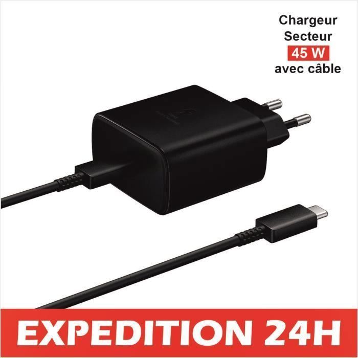 Cargador USB-C - Samsung - 45W - Carga rápida - Compatible con Galaxy S23/S22/S21 - Negro