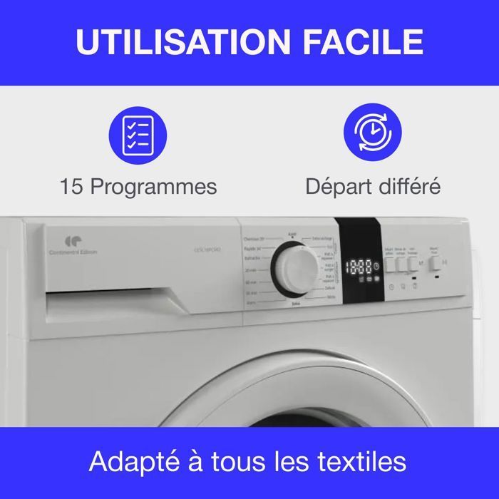 Sèche-linge pompe à chaleur CONTINENTAL EDISON CESL10PCW2 - 10 kg - 60 cm - Classe E - Blanc