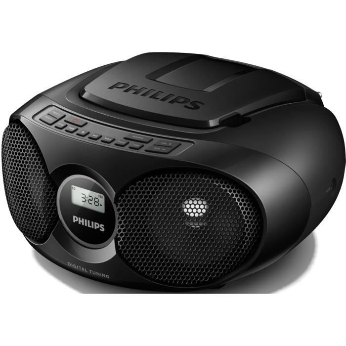 Reproductor de CD PHILIPS AZ215B/12 con sintonizador digital y entrada de audio de 3,5 mm - Negro