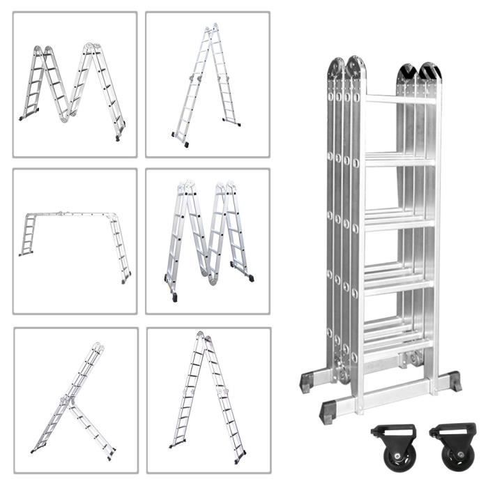 Escalera - HENGMEI - 6 en 1 - Aluminio - Plegable - Carga 150 kg