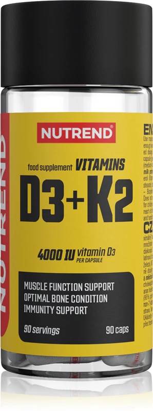 Nutrend vitamīni D3 + K2 uztura bagātinātājs kaulu un zobu pareiza stāvokļa atbalstam