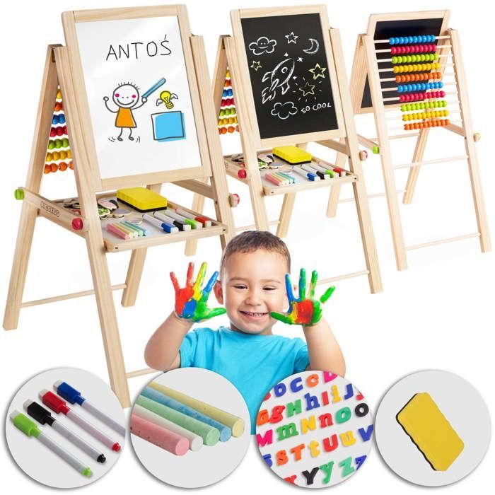 Folding magnetic chalkboard - JANSHOP - 62x28x44 cm - For children - Dual surface: chalk and magnetic - Foldable