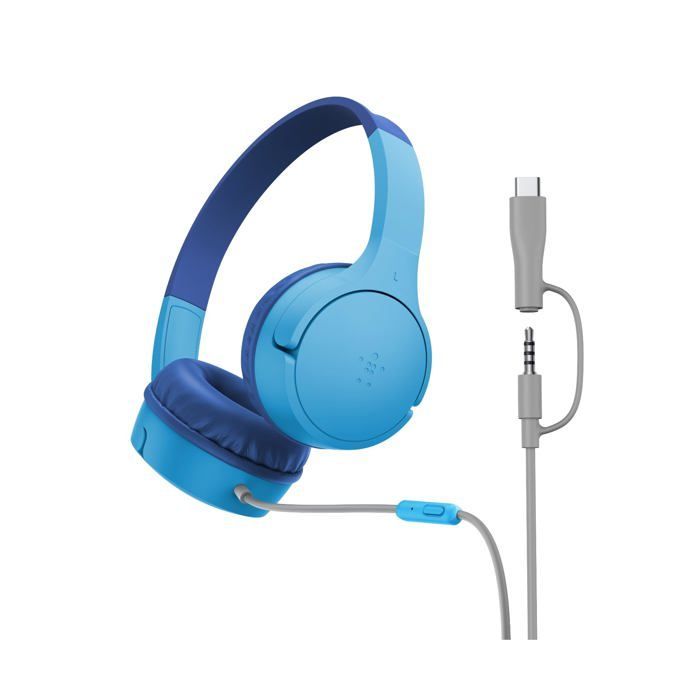 Casque Audio Enfant - Belkin - SOUNDFORM Mini - Filaire - Micro - Volume Limité - Bleu