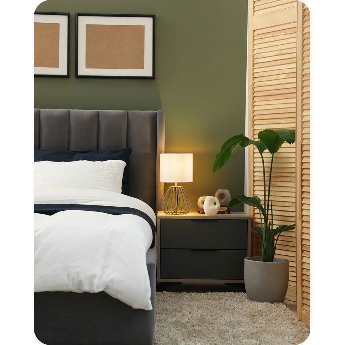 Lámpara de mesa EDISHINE, metal dorado y lino blanco, bombilla LED E27 de 2700 K incluida, 29 cm de altura.