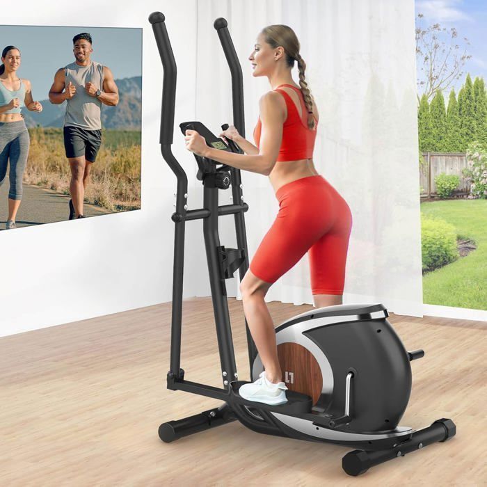 Elíptica magnética 2 en 1. 16 niveles de resistencia, volante de inercia de 6 kg, peso máximo 120 kg. Aplicación Bluetooth, pantalla LCD, color negro.