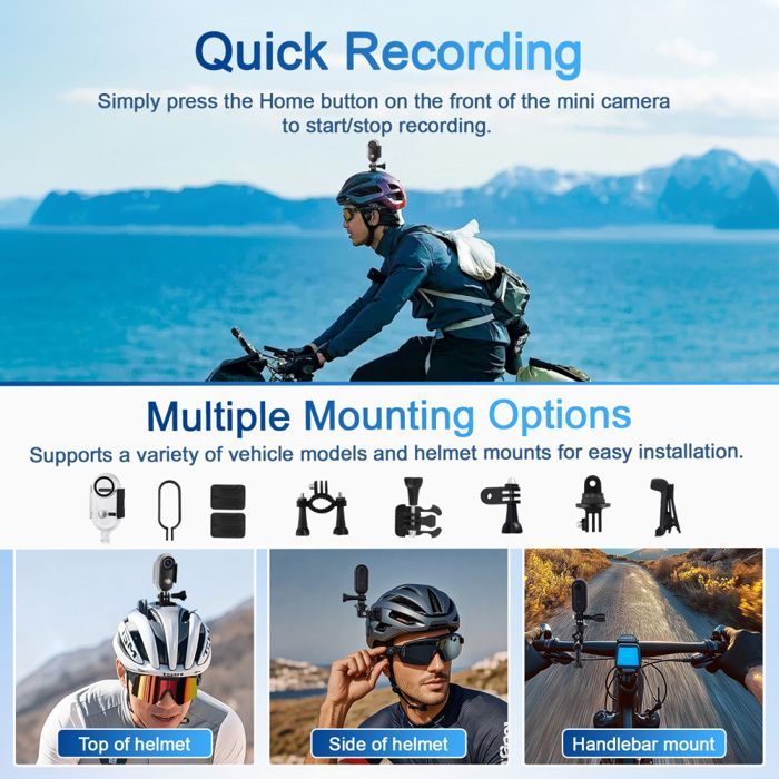 Mini videocamera sportiva da 64 GB, registrazione video 1080p con audio e video, morsetto magnetico a 360°, action cam multifunzionale grandangolare a 120°