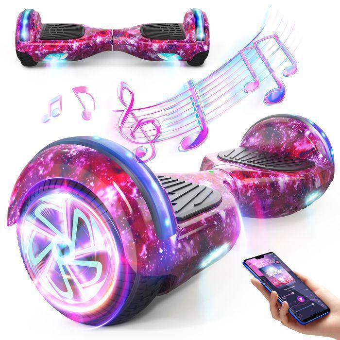 6,5 inch elektrische hoverboard, LED-verlichting, Bluetooth, geschikt voor alle terreinen, maximaal draagvermogen 70 kg, actieradius 7-8 km, paars