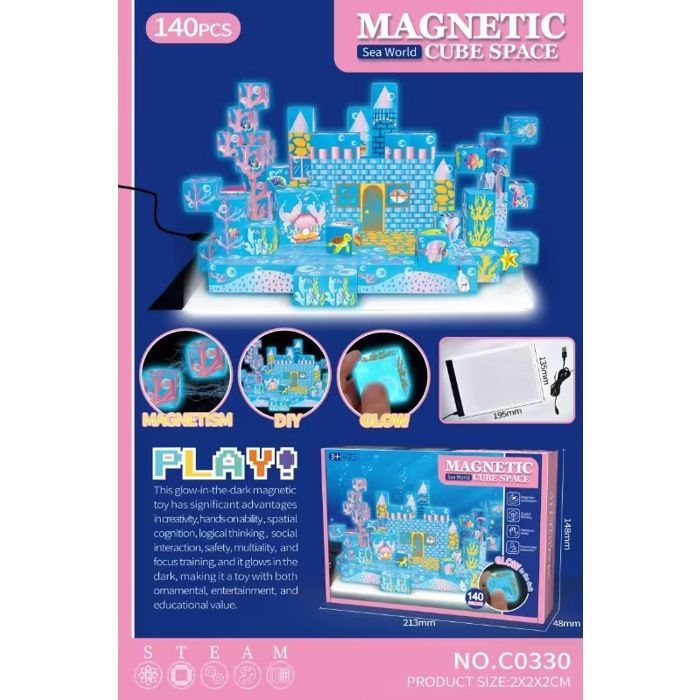 Bloques magnéticos de construcción, 140 cubos magnéticos con luces, juego educativo Montessori para niños de 3 años en adelante.