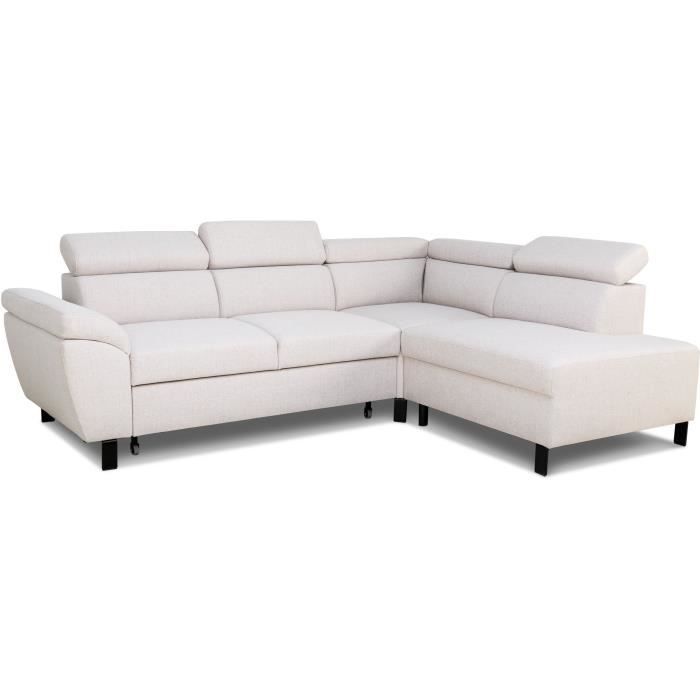 Convertible corner sofa - 4 people - STAN - Beige fabric - 3 headrests - Reversible - 243 x 92 x 184 cm