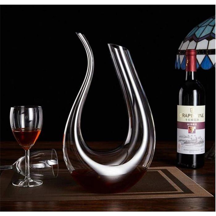 Carafe à vin en cristal soufflé à la main,, en forme de U, 1,5 l
