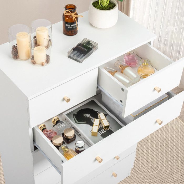 Cómoda de 4 cajones con tirador - ALIGHTUP - Muebles de dormitorio, 66 x 33 x 56 cm, Blanco