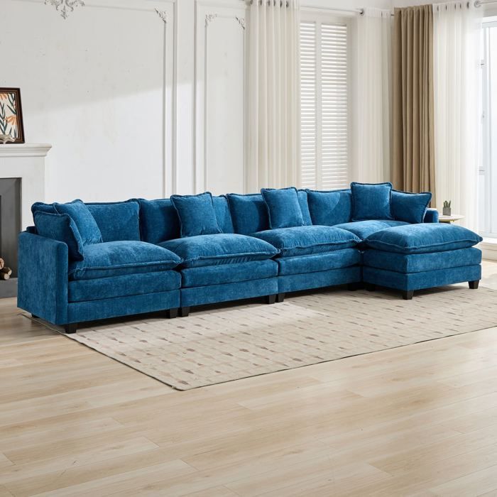 FloraGrace modulaire bank met 4 zitplaatsen in blauwe chenille.