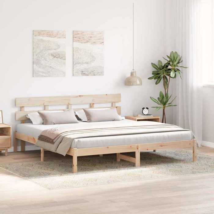 Cama doble CHIC para adultos - Estructura de cama de 200 x 200 cm, color marrón, madera maciza de pino #Sara36281