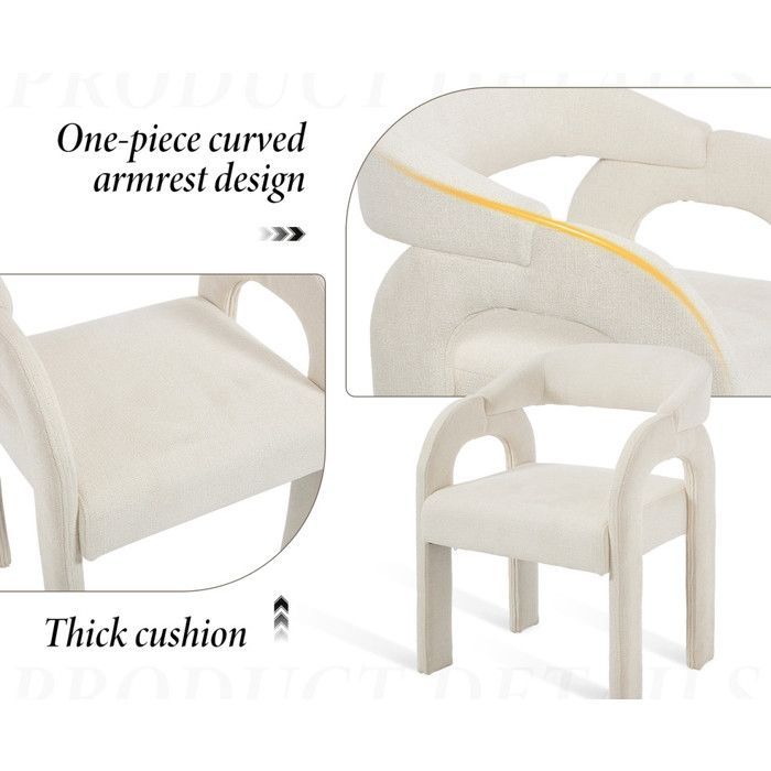 Ya-Home Dining Chair Set of 2 Chenille Dining Chairs, Modern Kitchen Chairs with Curved Backrest, White