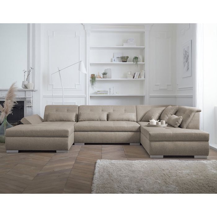 Vermont - Sofá panorámico de esquina derecha - 7 plazas - XXL - Beige