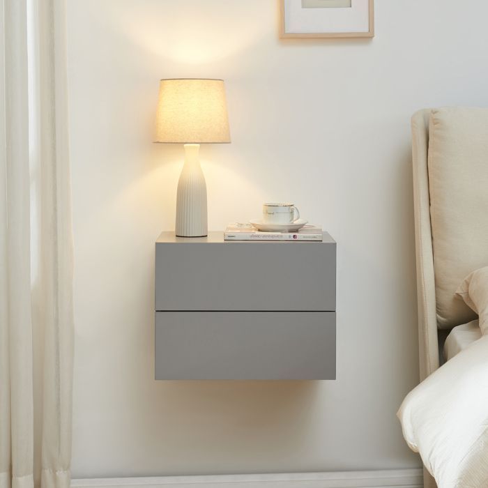 Table de chevet murale Ampfing avec 2 tiroirs 40 x 29 x 30 cm gris clair