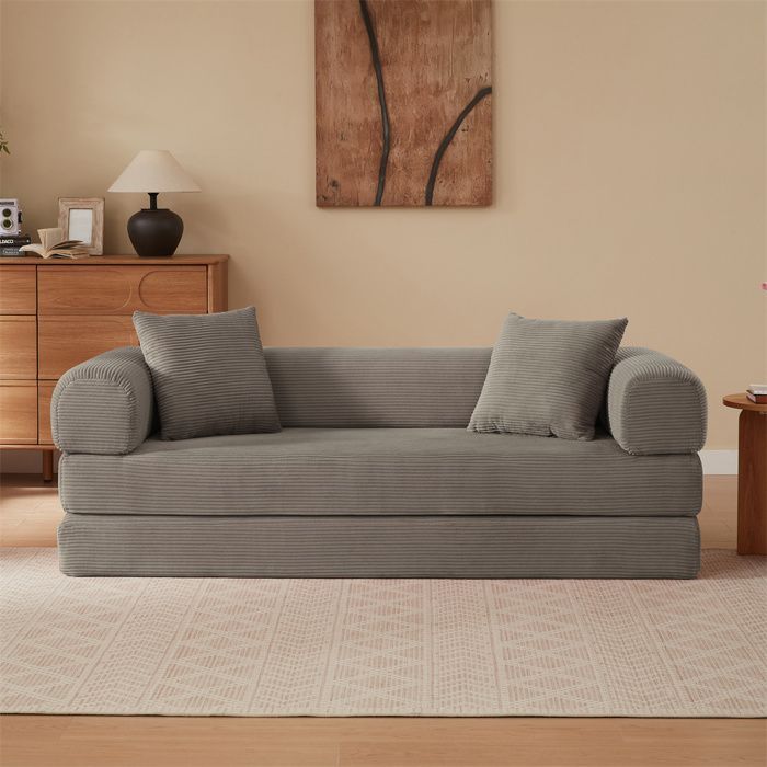 DRIPEX Canapé-lit Pliant 2 EN 1 en velours côtelé Gris,Canapé tatami modulable compressible 2 places pour le saon,chambre,L195cm